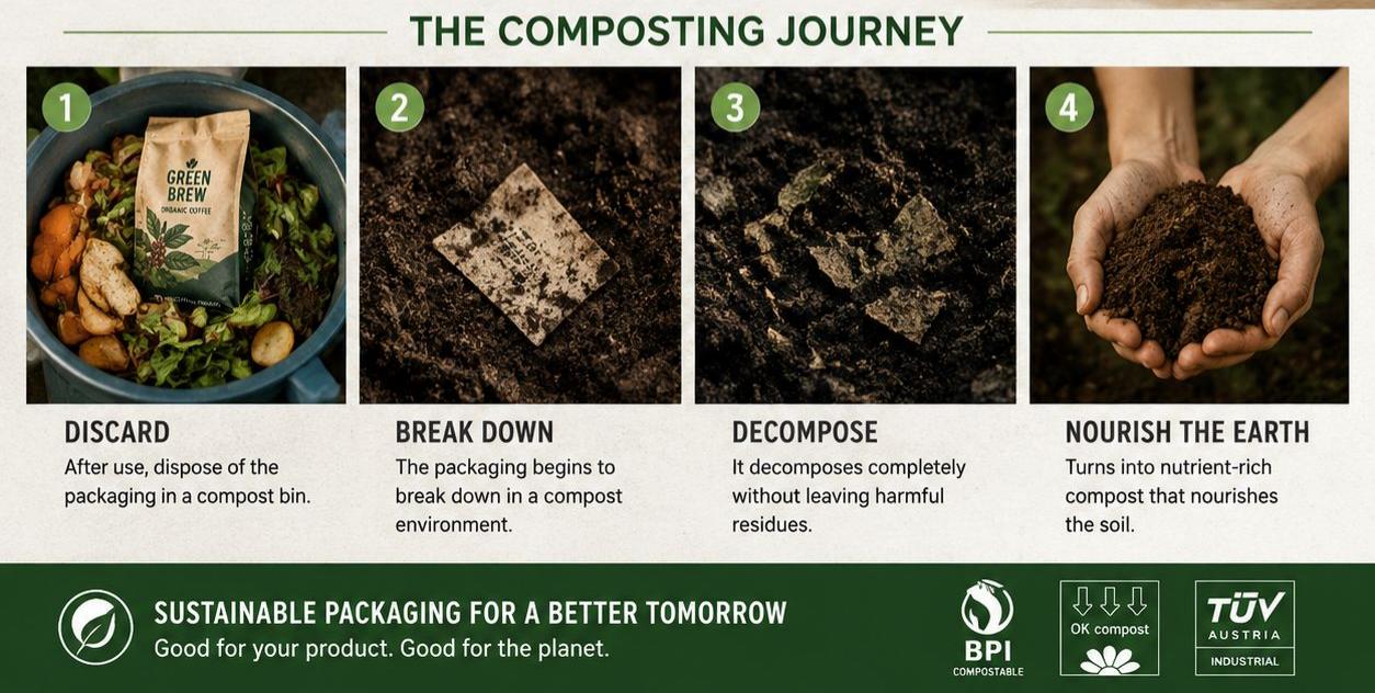 Compostable packaging decomposition process