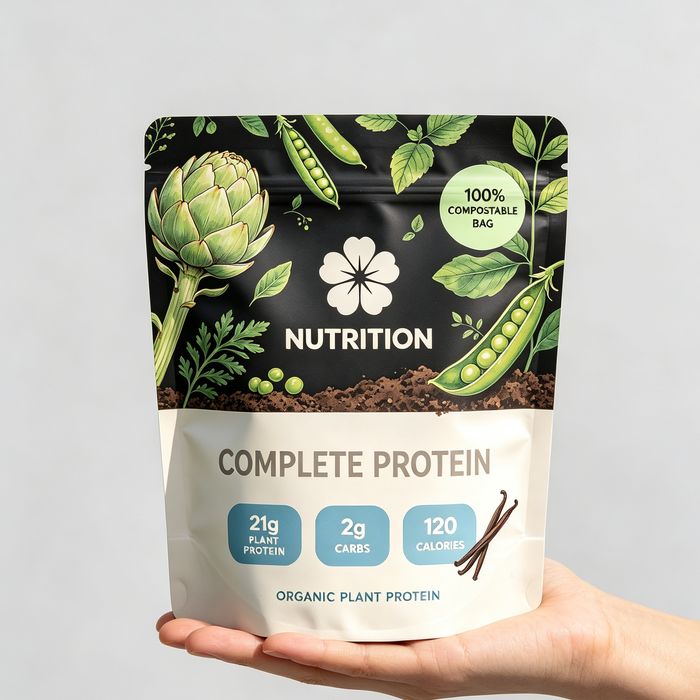 Custom printed compostable protein powder bag surface detail