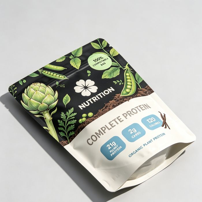 Bottom gusset detail of compostable stand up powder pouch
