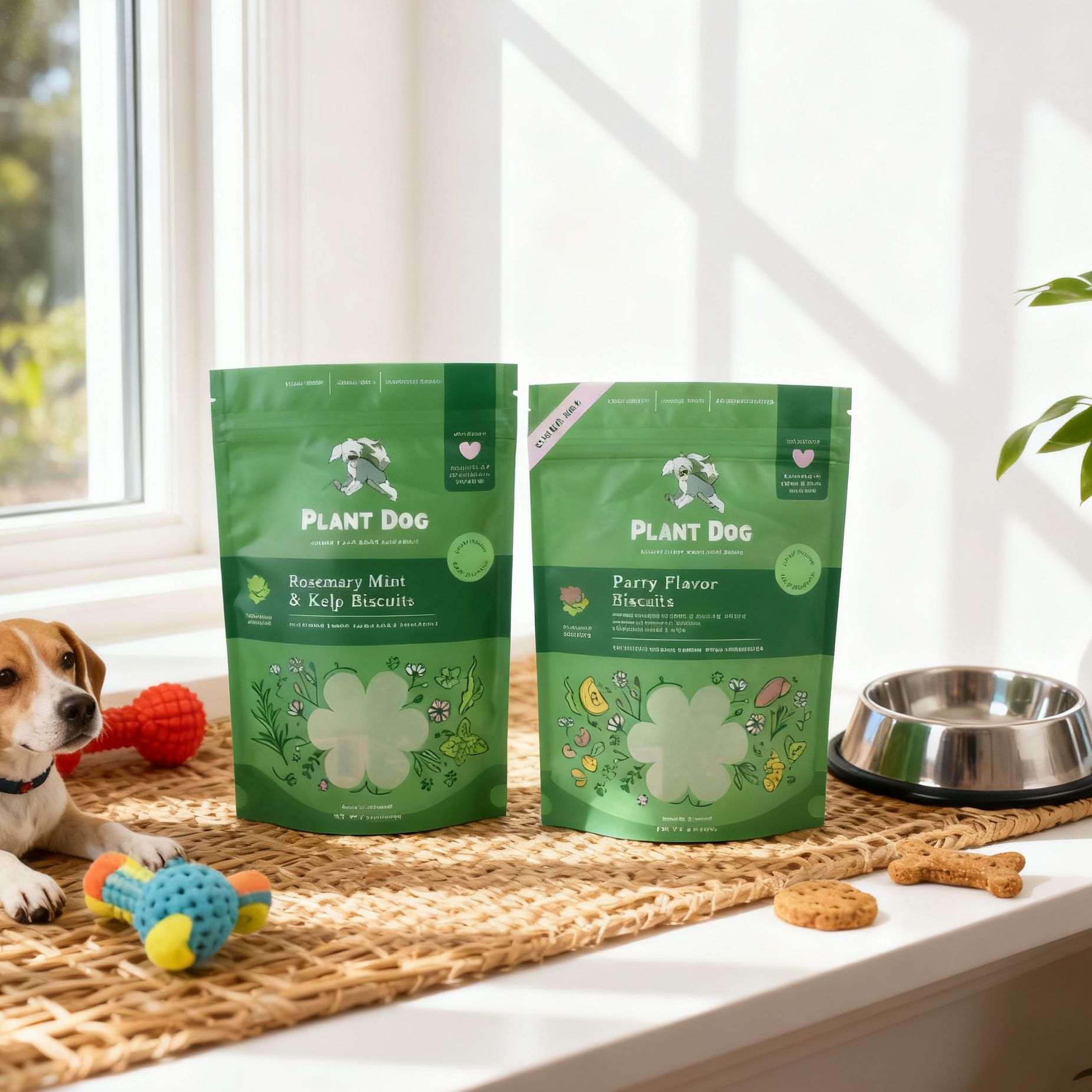 Sacos personalizados com fecho de correr e janela, reutilizáveis, para armazenar alimentos e guloseimas para cães.