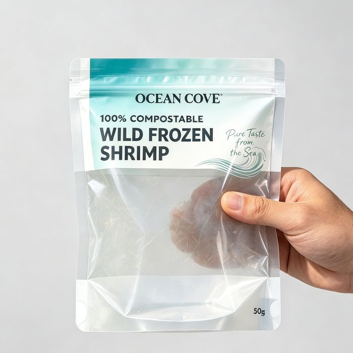 compostable frozen food pouch clear PLA film transparency