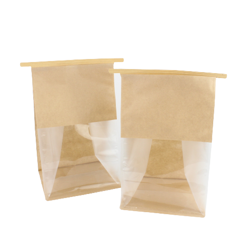 kraft paper flat bottom transparent bag