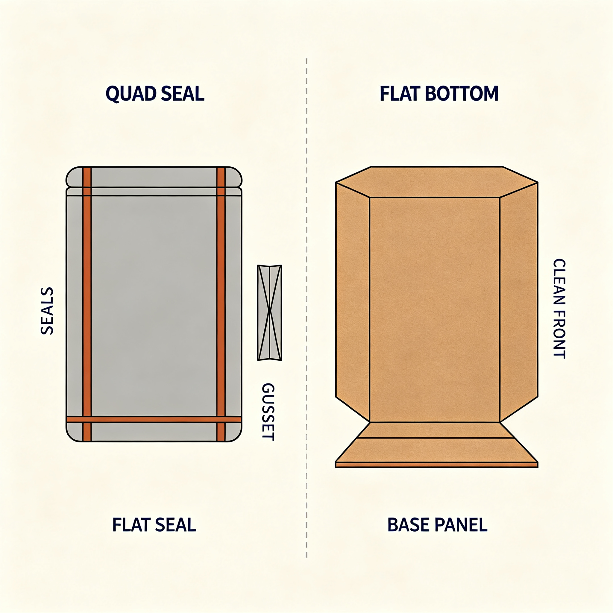 Quad Seal vs Flat Bottom Shelf Comparison