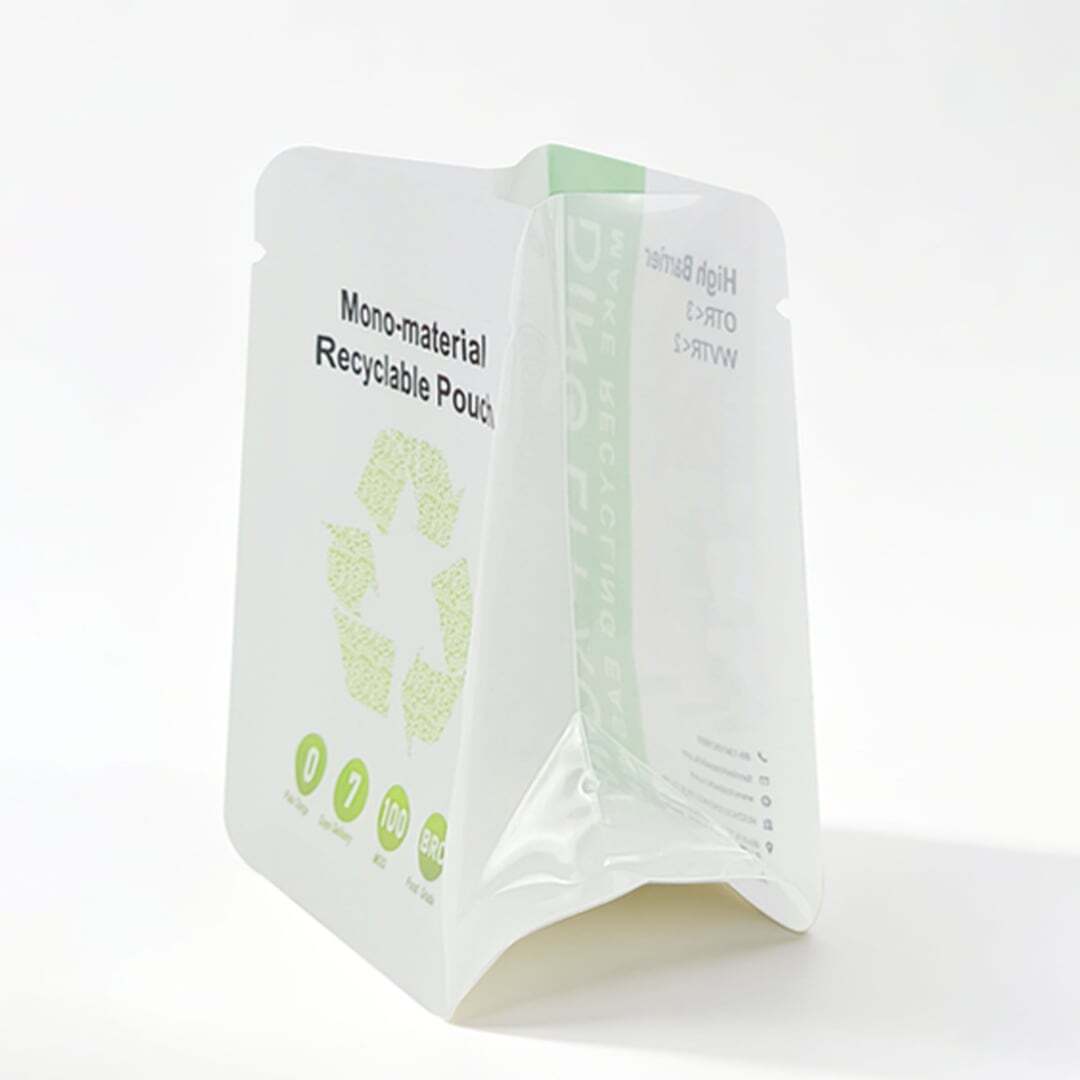 recyclable PE flat bottom pouch side gusset detail