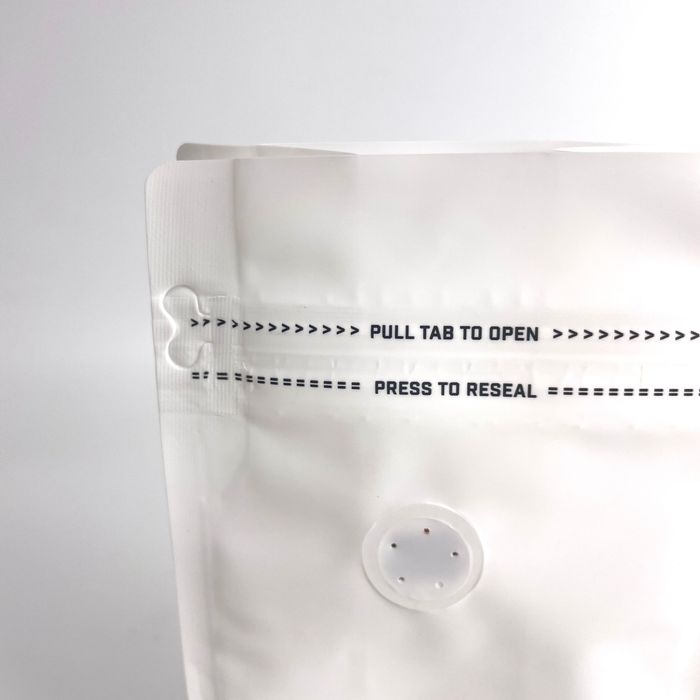 Flat bottom pouch zipper seal close up recyclable sustainable packaging