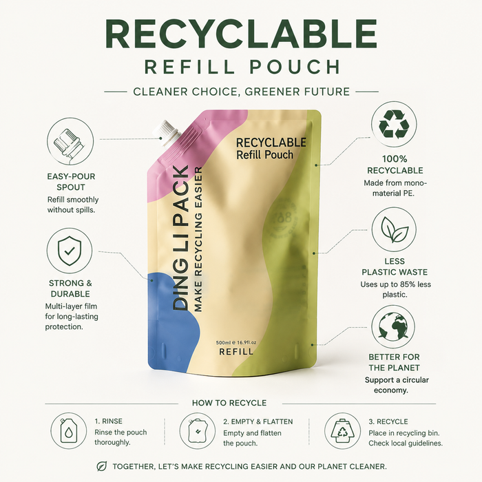 Recyclable mono material spout pouch sustainable packaging bag