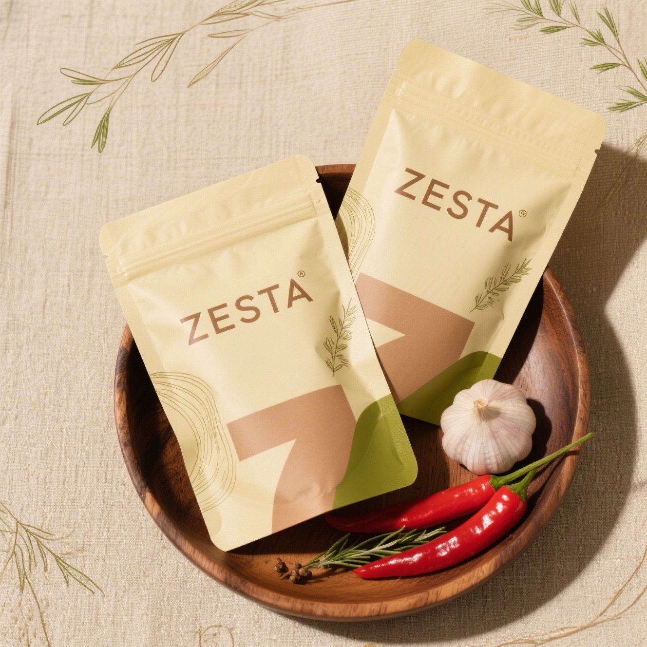 Custom Printed Food Grade Stand Up Pouches with Window for Spices and Seasoning Packaging 