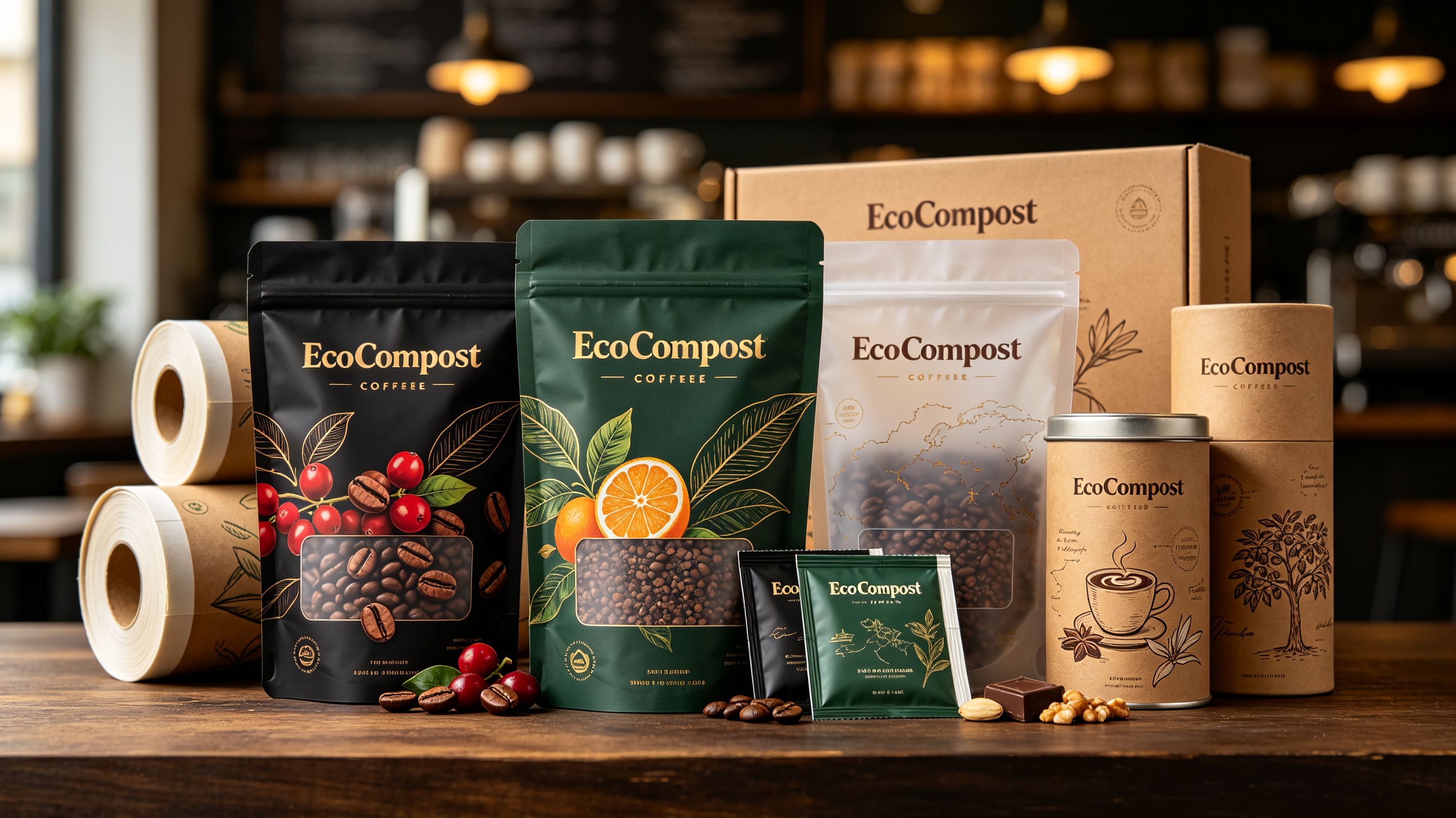 recyclable packaging pouches sustainable brand products display