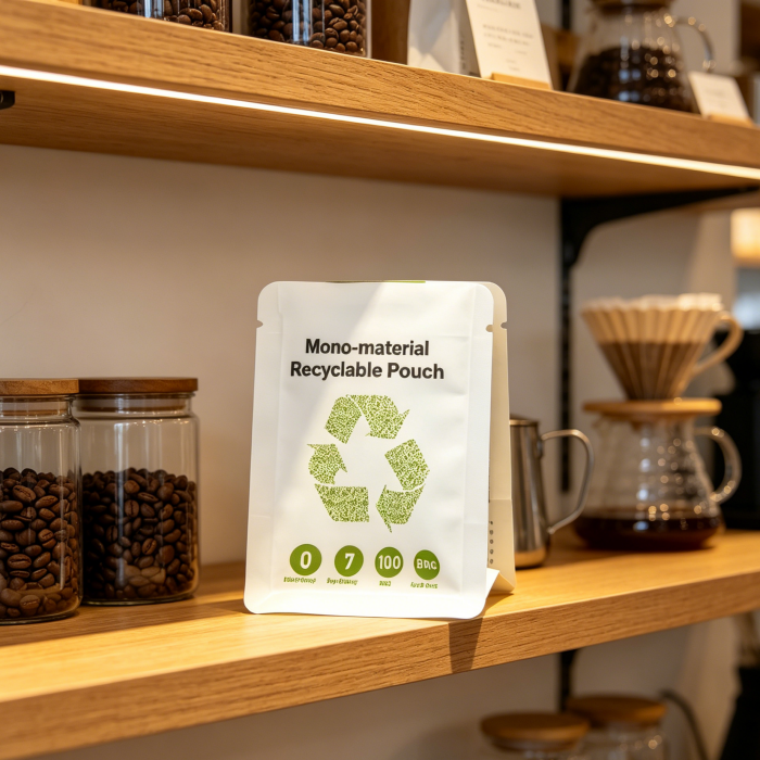Custom-Printed PE Mono Material Recyclable Flat Bottom Bags