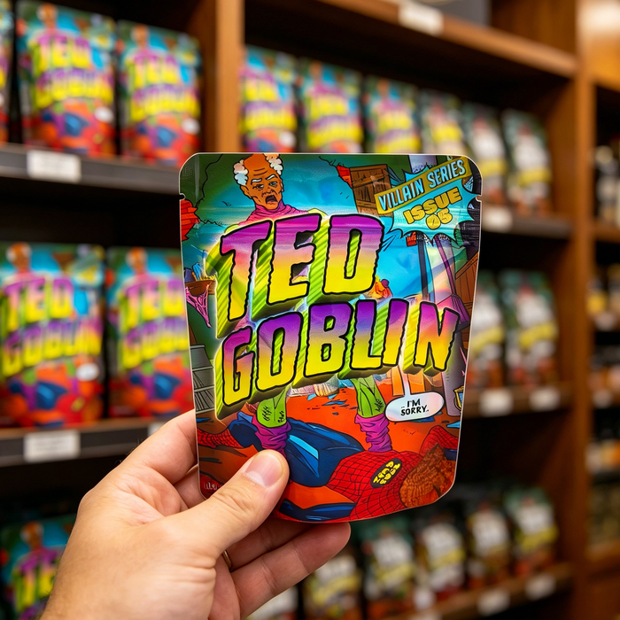 Mylar bags display at US retail store shelf